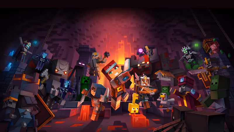 Minecraft Dungeons Official Key Art - Heroes vs. Mobs
