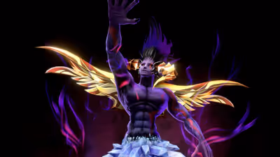 Culex in his 3D form from the Super Mario RPG remake, raising one hand while surrounded by a dark purple magical aura.